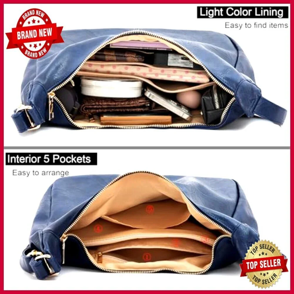 Foldable Vegan Leather Hobo Bag Adjustable Strap Large Capacity Tote